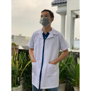 Áo bác sĩ nam trắng tay ngắn - áo dược sĩ, nhà thuốc, bác sĩ, điều dưỡng, y tá, sinh viên khoa y