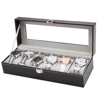 Mẫu mới hộp đựng đồng hồ 6 ngăn vỏ da lót xám