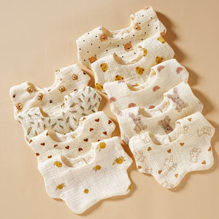 Yếm tròn xoay cho bé gái bé trai 360 độ chất liệu MUSLIN, 6 lớp cotton cao cấp an toàn cho da, yếm chữ U mẫu mới YC12