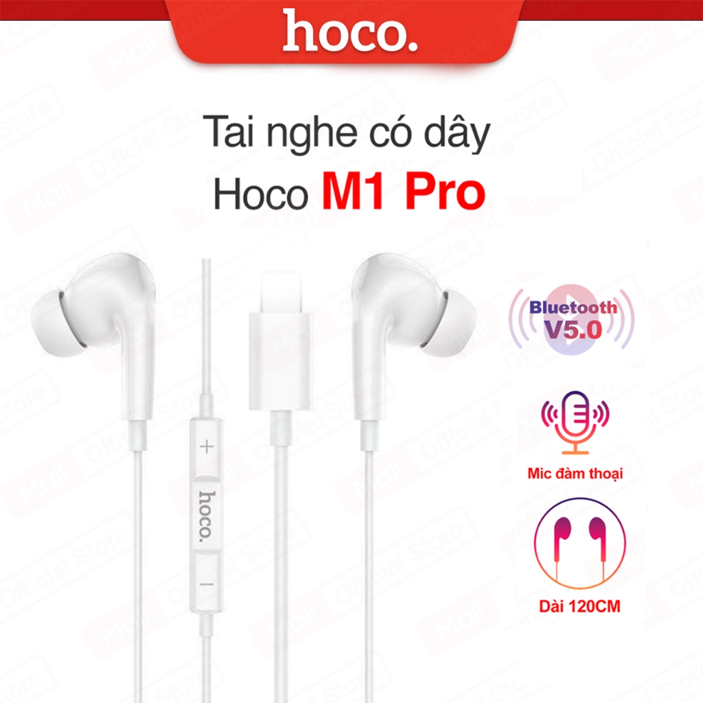 Tai Nghe Có Dây kết nối Bluetooth V5.0 Hoco M1 Pro LN Dây Tráng Men TPE Điều Khiển Dây dùng cho 11/12/13 dài 120cm