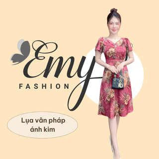 Đầm emy em7447 xoè lụa vân pháp lvp tím