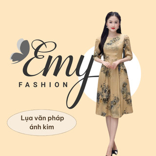 Đầm emy em7407 xoè tay lỡ lụa vân pháp lvp ánh kim