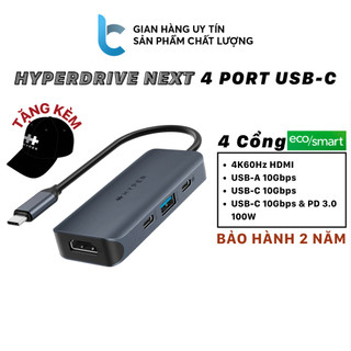 Hub/ cổng chuyển usb-c hyperdrive next 4in1 hdmi 4k60hz, usb-a 10gbps, 2xusb-c 10gbps cho laptop/ macbook hd4001gl