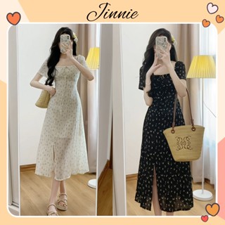 Váy hoa nhí dáng dài xẻ tà đi biển phong cách hàn quốc jinnie store