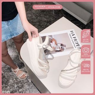 Dép sandals nữ HÀ HUYỀN hai quai quấn một quai chéo hậu 7cm - DE669