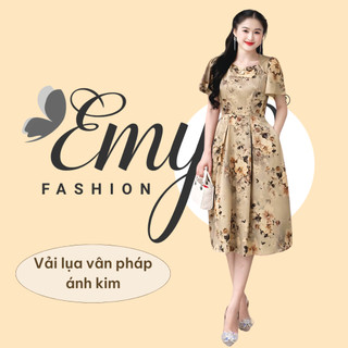 Đầm emy em7456 xoè hoa lụa vân pháp lvp be