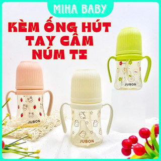 Bình sữa cho bé sơ sinh JUBON kèm tay cầm và ống hút cho bé tập uống nước size 180ml và 280ml