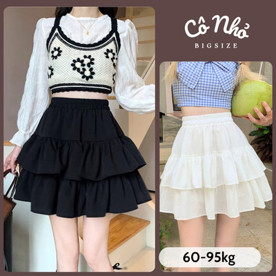 Chân Váy Bigsize Nữ Lưng Cao 2 Tầng Xếp Ly Bồng Xòe Dễ Thương Có Bảo Hộ Vải Lụa Chéo CV XOE