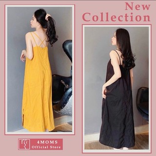 🍀 TKUTRANG 🍀 Váy bầu maxi đan dây lưng chất đũi lụa dáng dài form rộng mặc hè siêu mát