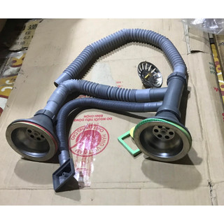 Bộ Xi Phông nhựa ống xả chậu rửa 2 hố