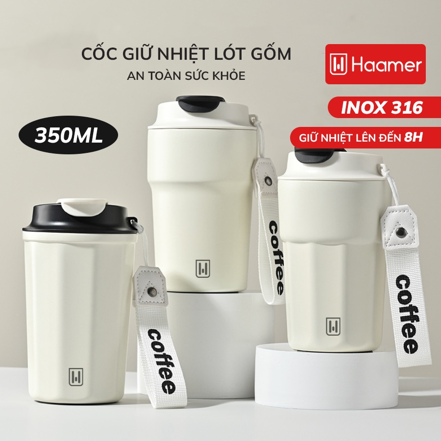 Cốc giữ nhiệt Haamer, cốc lót gốm cao cấp an toàn cho sức khỏe kiểu dáng đa dạng màu sắc basic dung 