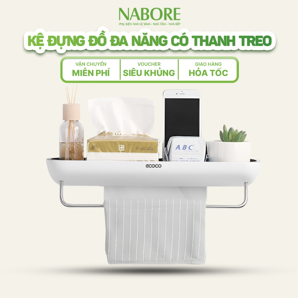 Kệ Ngang Có Thanh Treo Khăn Ecoco, Kệ Nhà Tắm, Kệ Nhà Bếp Đa Năng