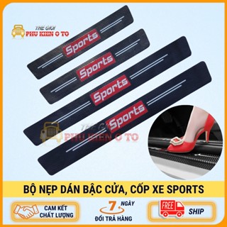 Bộ miếng nẹp dán xe ô tô chữ SPORTS chống trầy xước bậc cửa lên xuống, bảo vệ cốp xe ô tô bằng sợi CACBON bền đẹp