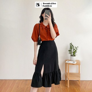 Chân váy công sở xẻ đùi cạp cao dáng midi đuôi cá Twentyfive Fashion N352