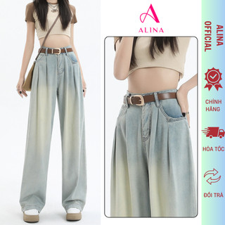 Quần bò ống suông rộng nữ Avocado chất dày dặn, Quần jean ống rộng lưng cao nữ màu Retro