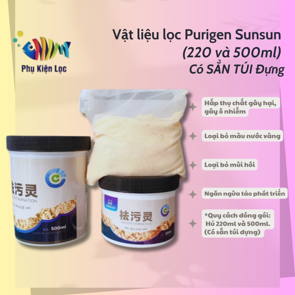 Vật liệu lọc purigen sunsun (220ml=130g và 500ml=260g) Có SẲN TÚI Đựng