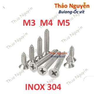 Vít răng thưa bắn gỗ, vít bắt tắc kê inox 304 đầu bằng size M3 M4 M5
