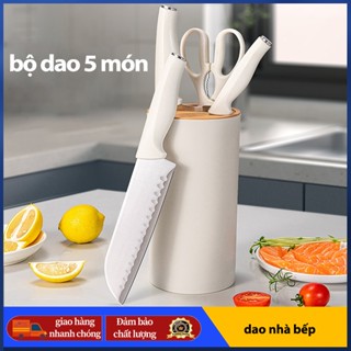 Set 5 Bộ Dao Kéo Inox Nhà Bếp Cao Cấp,Bộ Dao  Kèm Ống Đựng Xinh Xắn,Độ sắc nét lâu dài