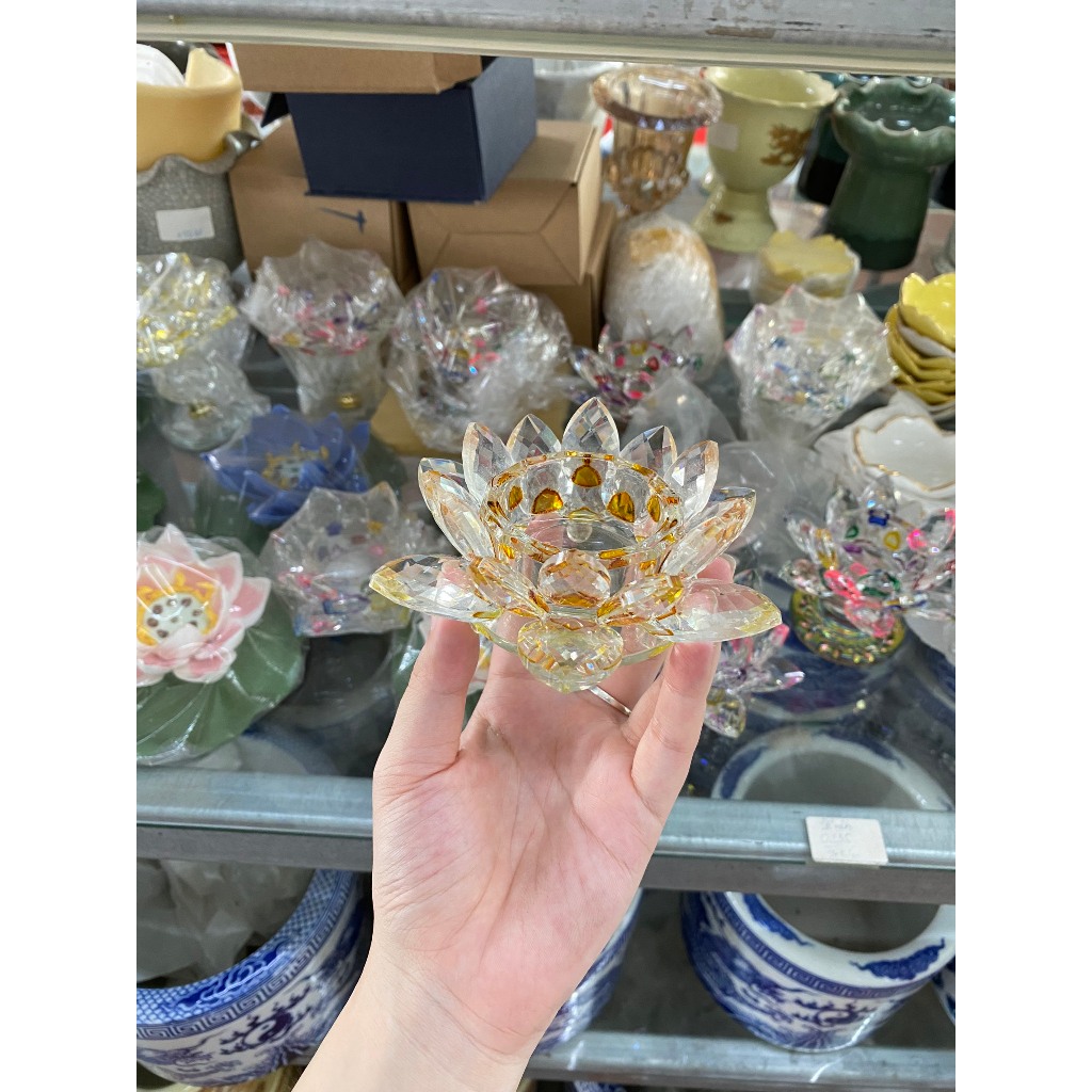 Đế nến hoa sen pha lê, đế nhiều màu