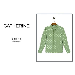 Áo kiểu Cathy cổ lọ chấm bi - xanh