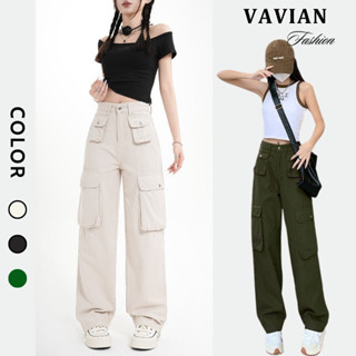 Quần Kaki túi hộp ống rộng, quần jean ống đứng dáng suông nữ cạp cao, quần Cargo Rocky kaki dài nữ siêu cá tính