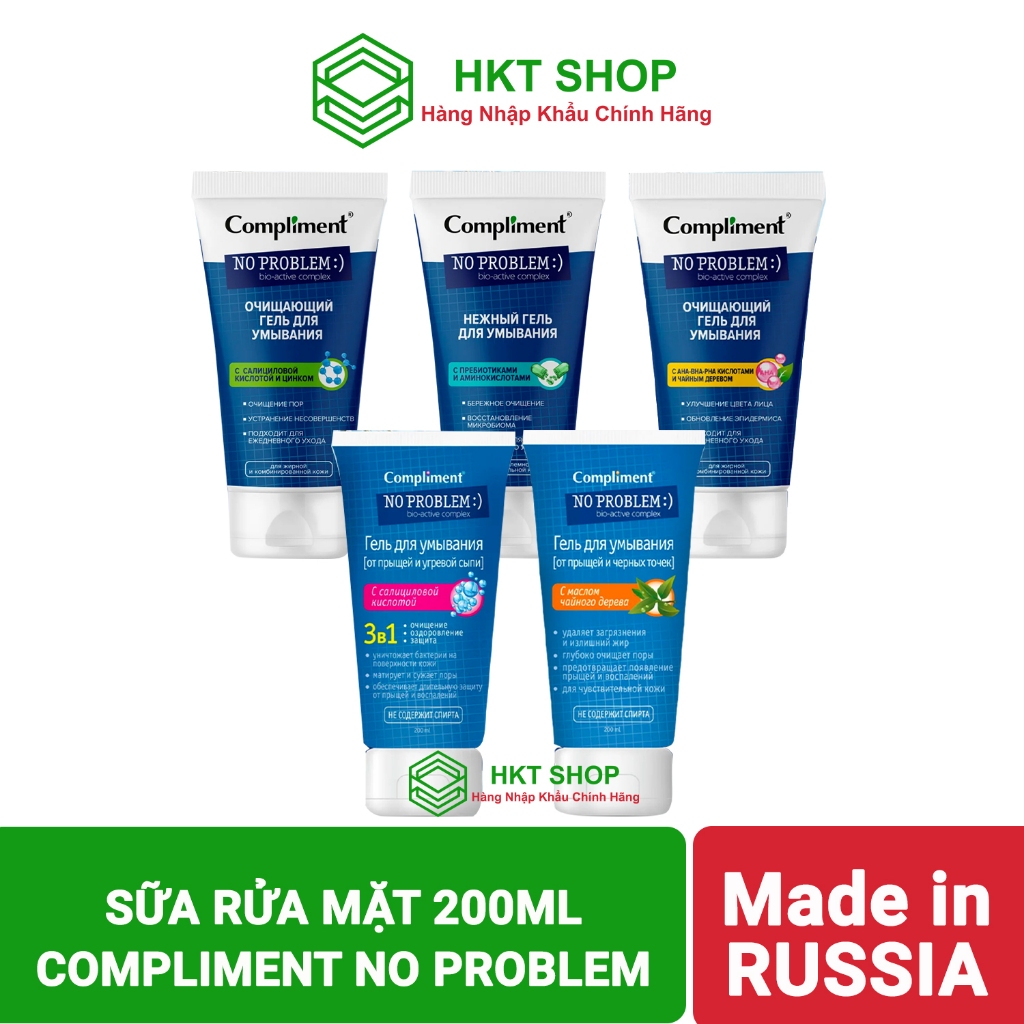 [NGA] Sữa rửa mặt, Gel Rửa Mặt Compliment No Problem Giúp Giảm Mụn Cho Da Nhạy Cảm-HKT Shop