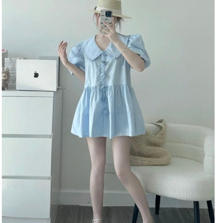 BARE_Đầm babydoll bánh bèo, đầm nữ form rộng tay bồng đính hoa hồng tặng kèm dây cột eo kiểu dáng xinh xắn- D057