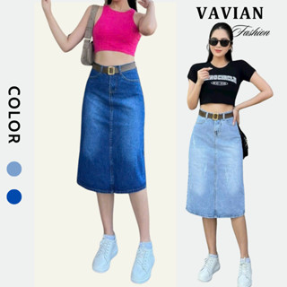 Chân váy jean công sở, chân váy bò jean dáng dài Midi qua gối. lưng cao màu xanh nhạt siêu xinh