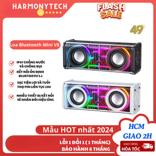 Loa bluetooth mini v8 trong suốt led rgb 16 triệu màu, loa không dây để bàn, decor bàn làm việc | harmony audio - v8|a88