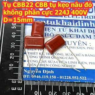 20 CON Tụ CBB22 CBB tụ kẹo nâu đỏ không phân cực 224J 400V 450V 10mm 15mm KDE1746