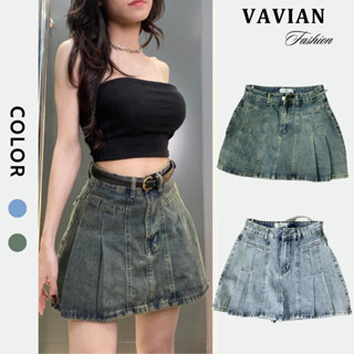 Chân váy JEANS chữ A dáng ngắn XẾP LY, chân váy bò ngắn có quần trong màu xanh  phong cách Hàn Quốc Y2K