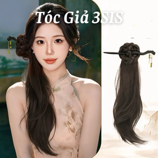 ( ẢNH THẬT ) Ngoặm tóc giả đuôi ngựa kết hợp với búi tóc tết và kẹp trâm phong cách cổ trang Trung Quốc