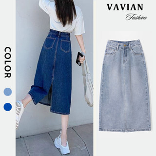 Chân Váy Jean dáng dài, chân váy bò xẻ tà sau thiết kế chữ A lưng cạp cao màu xanh đậm, xanh nhạt siêu thời trang