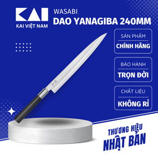 Dao bếp Nhật cao cấp KAI WASABI Yanagiba Dao Sashimi, Sushi Dao tay phải cán đen lưỡi thép không rỉ KAI 6724Y 240mm
