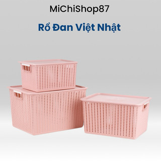 Rổ đan mây nhựa đựng đồ đa năng 3 Size nhựa Việt Nhật 3415, Giỏ đựng đồ có nắp đậy đa năng quần áo, đồ dùng tiện lợi