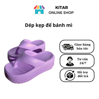Dép nhựa đi mưa, Dép nữ xỏ ngón Duwa đế bánh mì 6cm chống trơn chất Eva nhẹ size 35-38 màu tím D73
