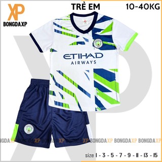 Áo Đá Bóng Trẻ Em Manchester City Trắng Chuối, Đồ Đá Banh Trẻ Em Vải Mè Cao Cấp