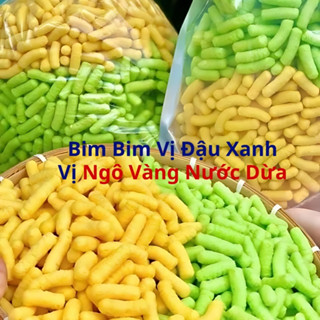 Bim bim đậu xanh nước dừa, bim bim ngô vàng, nước cốt dừa, đồ ăn vặt, thơm ngon, túi zip to 150Gr