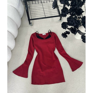 ĐẦM BODY ĐỎ TAY LOE DÀI PHỐI 2 DÂY ĐEN