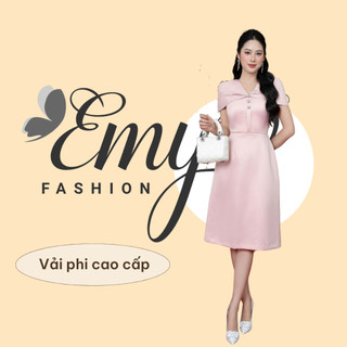 Đầm emy em7439 xoè a hồng ruốc vai choàng