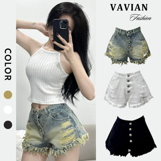 Quần short jean nữ lưng cao 4 nút, quần đùi nữ rách tua rua cá tính