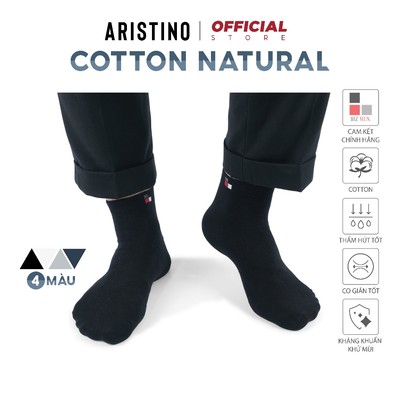 Tất, Vớ nam ARISTINO Bizmen trơn cổ ngắn cotton tự nhiên kháng khuẩn, ôm chân thoáng khí - BSC013