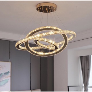 Đèn chùm thả trần pha lê 3 vòng bản 5cm decor phòng khách,ngủ,bếp kích thước lớn,có điều khiển từ xa 3 chế độ ánh sáng