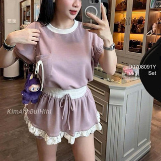 Set bộ áo thun 1 túi tay bo thun kèm chân váy ngắn VIENS STORE