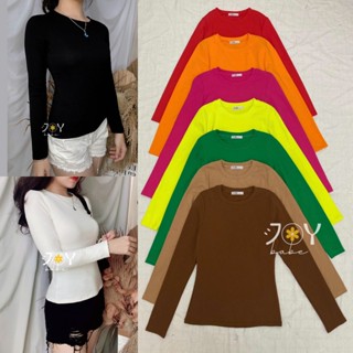 Áo thun tay dài nữ cotton 100% JOY BABE áo phông trơn ôm body đồ đi đà lạt basic thun đen E ATOD 1