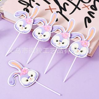 Que cắm trang trí bánh sinh nhật hình thỏ tím, topper trang trí bánh sinh nhật - QCB0043