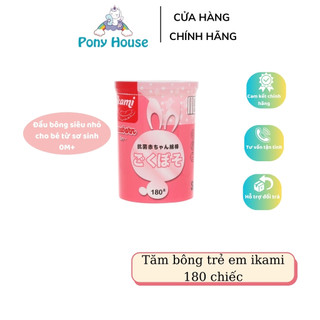 Tăm Bông ikami Thân Giấy Đầu Siêu Nhỏ Kháng Khuẩn Cho Bé Từ Sơ Sinh Hộp Hồng 180 Que (CHính Hãng)