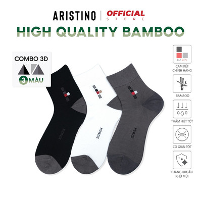 COMBO 3 Đôi tất, vớ nam cổ trung ARISTINO Bizmen cotton tre phối màu thoáng khí, chống hôi BO01.CB3