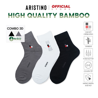 COMBO 3 Đôi tất, vớ nam cổ trung ARISTINO Bizmen sợi cotton tre kháng khuẩn chống hôi BO04.CB3