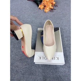  Giày cao gót 3 phân gót vuông mũi nhọn chất da mờ mềm êm chân kiểu dáng công sở  chân Tròn dài lấy tăng 1 size  